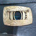 Brass Antique Art Nouveau Blue Glass Stone Brooch Pin