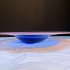 90s Vintage Flat Bowl Signed Carlton 1992 Glass Art Blue Pink 13 5x2  Stunning 