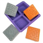 New Soap Silicone Mold 4 Cavities Square Flower Baking Molds For Soap Candles