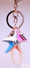 Rhinestone Bling Key Chain Fob Purse Phone Charm Seashells And Starfish