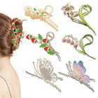 6 Pcs Large Hair Claw Clips For Women - Strong Butterfly Flower Design  4 3 Inch