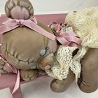 Vtg Bisque Mold Ceramic Shelf Sleeping Bear On Bench Quilted Look Hand Paint