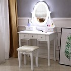 Vanity Makeup Dressing Table Set W stool 4 Drawer   Led Mirror Wood Desk White