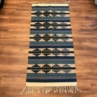 Vtg 1970 s Mexican Rug Tribal Southwestern Rug Blue   Black 59x27 Very Clen