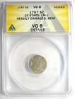 1797 Draped Bust Half Dime H10c 15 Stars - Certified Anacs Vg8 Details - Rare
