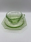 Vintage Anchor Hocking Uranium Princess Green Tea Cup   Saucer Depression Glass