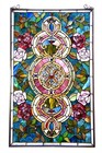Stained Glass Window Panel Floral Medallion Suncatcher  20 X 32 Art Glass