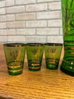Vintage Mid-century Bohemian Czech Green Glass Liquor Decanter Shot Set Deer Mcm