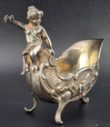 Antique Rococo Figural Cherub Riding Boat Sterling Silver Salt Cellar 3 