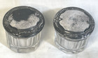 2 Small Vanity Dresser Powder Jars Metal Lids Crystal Clear Glass Vintage