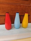 90 s Art Glass Bottles Bud Vases Blown Encased Primary Color Block 6 5    3 Pc Set