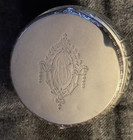 English Sterling Silver Engraved Lid Glass Vanity Dresser Powder Jar 4    X 2 1 2 