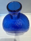 Mma Metropolitan Museum Of Art Glass Flask Bottle Bud Vase Embossed Blue Vintage