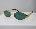 Celine Cl40254u 30n 54mm Rectangle Gold Sunglasses With Green Lens