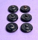 6 Vintage Black Glass Buttons With Gold Floral Design