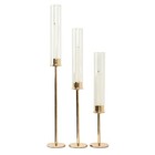 Gold 3 Metal 16  20  24  Hurricane Taper Candle Holders Clear Cylinder Glass