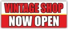 Vintage Shop Now Open Advertising Banner Vinyl Sign Antique Shop Collectible
