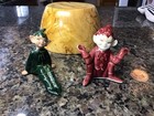 Vintage Lot Gilner Ceramic Pixie Elf Figurines Burgundy Green Japan Mcm Kitschy