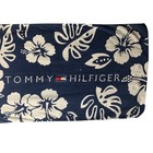 Tommy Hilfiger Beach Towel Navy White Floral Hibiscus Cotton 34x60 Logo Flaw