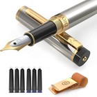 Fountain Pen - Medium Nib 0 5mm   Includes 6 Ink Cartridges 3 Black  3 Blue     
