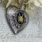 Heart Silver Locket Gothic Necklace Photo Spider Gothic Black Widow Cameo Witch