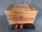 Budweiser Beer Wooden Crate Box  Darts  Two Bottle Openers   Playing Cards Lot 