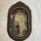 Antique Curved Convex Bubble Glass 19x11 1 2 Inch Blue Wood Picture Frame pic