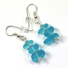 Sea Glass Pebble Dangle Earrings  Pacific Blue  Hypoallerenic Ear Wires