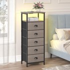 Sthmec Nightstand With Charging Station led Grey Nightstand With 5 Fabric Drawer