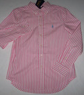Nwt Polo Ralph Lauren Pink white Stripes Poplin Shirt Boys L 14 16 Aqua Pony
