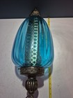 Vintage Hanging Swag Lamp W blue Glass Globe   Inner Diffuser Mcm- Newly Rewired