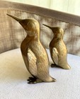 Vintage Heavy Solid Brass Penguin Pair 10      8    Hollywood Regency Mcm Decor