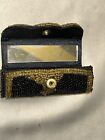 Vintage Beaded Lipstick Holder Case With Mirror Black   Gold 