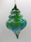 5    Hand Blown Finial Glass Ornament  Blue green  Iridescent  Art  Suncatcher