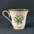 Lenox Holiday Footed Cups And Saucers Set Of 6 Tea Cup Holly Berry Gold Trim Usa