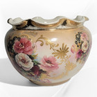 Vintage Edwardian Porcelain Jardanaire Flower Pot Planter Floral Gold Leaf