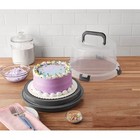 Mainstays Cake   Cupcake Carrier With Flippible Base  Lid  Handle   Clasps  Grey