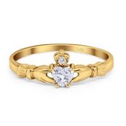14k Yellow Gold Claddagh Heart Promise Simulated Cz Wedding Engagement Ring