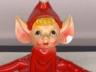 Vintage Mcm Ceramic Red Sitting Pixie Elf Figurine Christmas Hand Painted Relco 