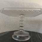 Eapg Antique Adams   Company Square Glass Pedestal Cake Stand Daisy And Buttons