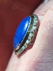 Vintage Native American Sterling Silver   Lapis Oval Ring Sz 8-1 4 Signed Euc