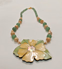19  Lee Sands Tropical Flower Green-yellow Mop Pendant Necklace Jade Beads