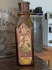 Early Amber Label Arrow Brand Indian Wilson Pickle Bottle Advertising Chicago 