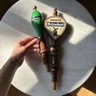 Two Vintage Heineken Beer Tap Handles Dutch Wooden   Green Wooden Logo Home Bar