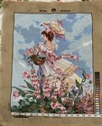 Vintage Penelope Needlepoint Canvas Woman In Field Of Flowers