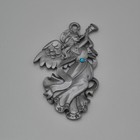 Trumpeting Angel Solid Pewter Christmas Ornament Blue Rhinestone Signed 2 75 