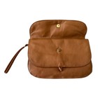 Vintage    80s Tan Leather Multi-compartment Wristlet Bag