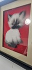 Japanese Bunka Embroidery Siamese Cat Fuzzy Art Framed 13 X 11 Rare Vintage