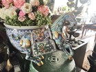 Pair Chinese Cloisonne Style Enamel Horse Figurine Statue Blue Multicolor Gold