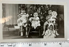 Old Vintage Photo Girls With Dolls Sitting By Christmas Tree